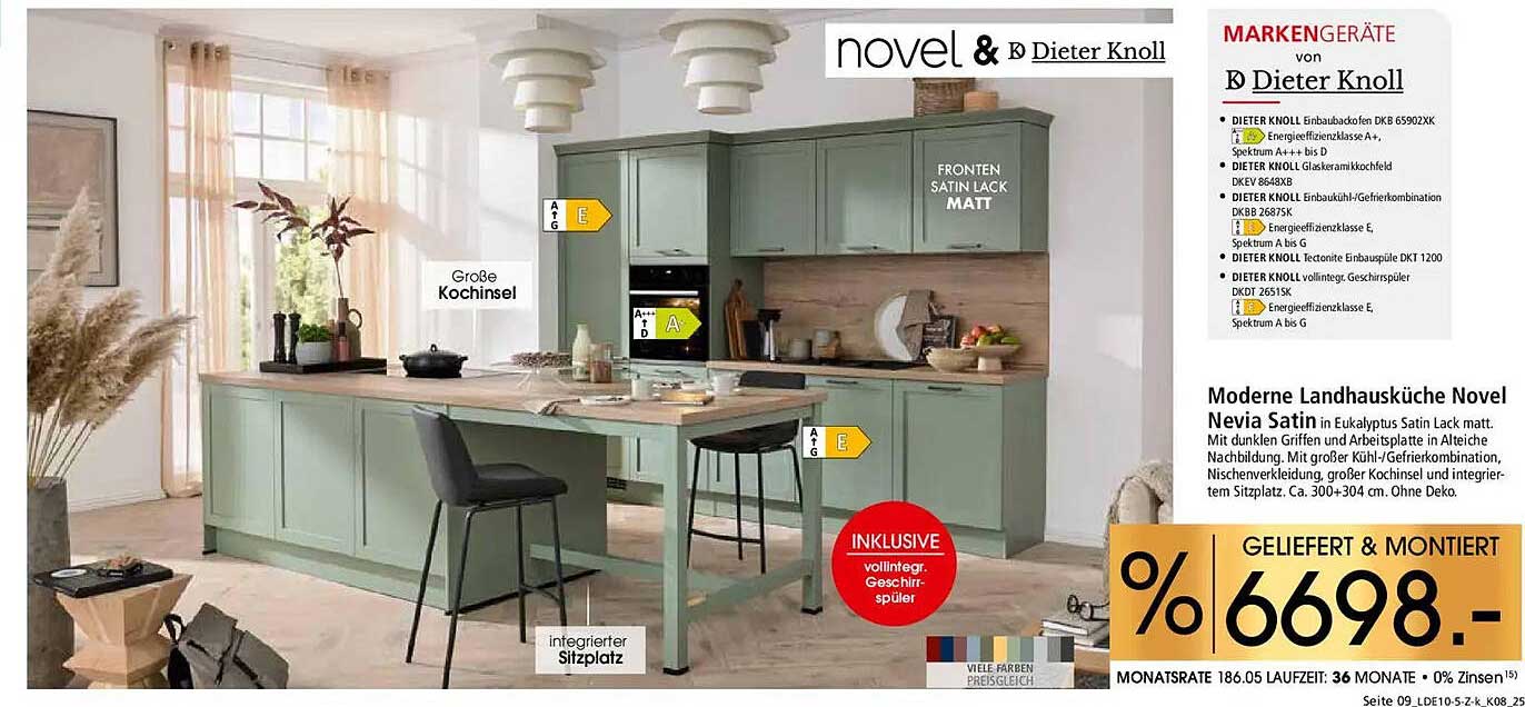 Moderne Landhausküche Novel Nevia Satin in Eucalyptus Satin Lack matt