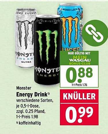 Monster Energy Drink 0,5 l - Knüller-Preis bei Wasgau!