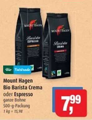 Mount Hagen Bio Barista Crema oder Espresso 500 g