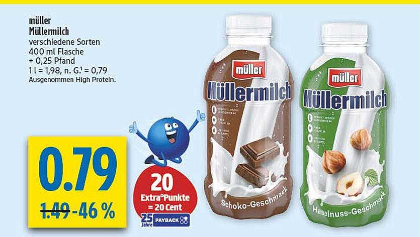 müller Müller Milch verschiedene Sorten 400 ml Flasche