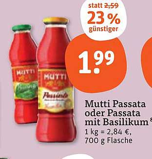 Mutti Passata oder Passata mit Basilikum 700 g Flasche