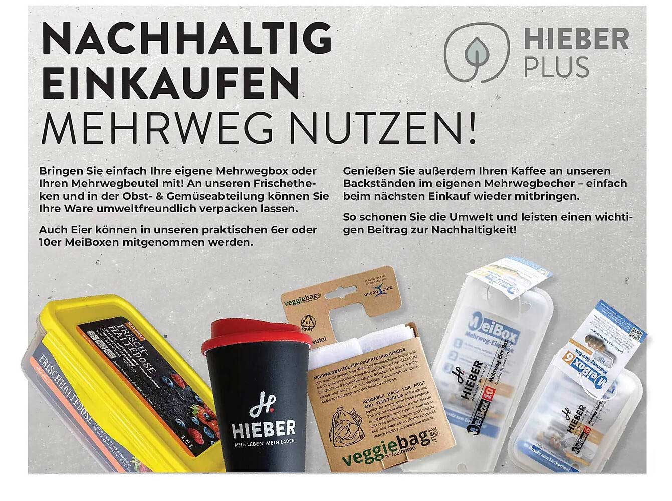 Nachhaltig Einkaufen mit HIEBER - Mehrweg nutzen!