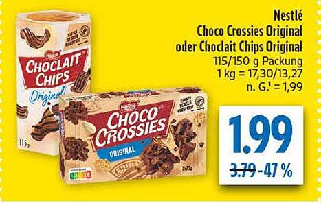 Nestlé Choco Crossies Original oder Choclit Chips Original