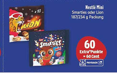 Nestlé Mini - Smarties oder Lion 187/234 g Packung