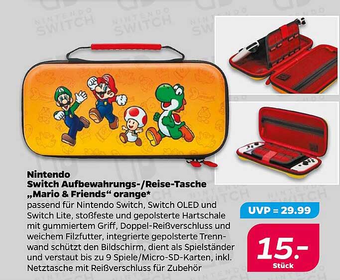 Nintendo Switch Aufbewahrungs-/Reise-Tasche „Mario & Friends“ orange