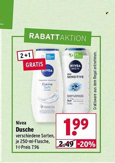 Nivea Dusche verschiedene Sorten, je 250-ml-Flasche