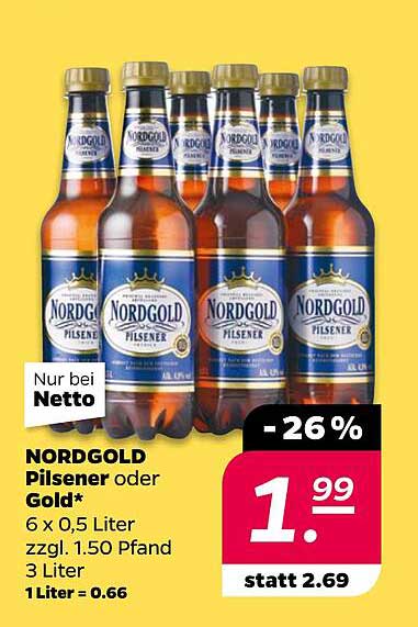 NORDGOLD Pilsener oder Gold - 6 x 0,5 Liter