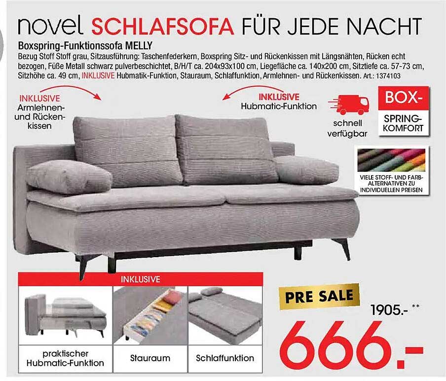 novel SCHLAFSOFA FÜR JEDE NACHT - Boxspring-Funktionssofa MELLY