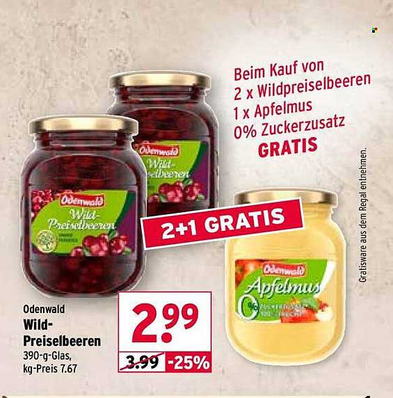 Odenwald Wild-Preiselbeeren 390 g - 2 für 1 Angebot