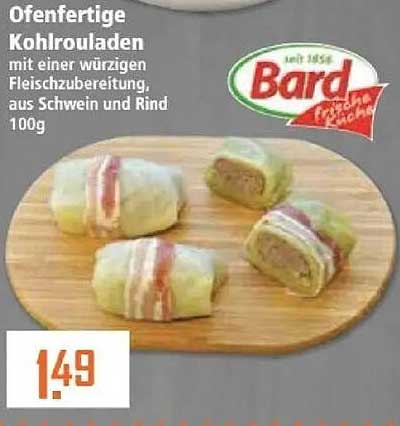 Ofenfertige Kohlrouladen mit einer würzigen Fleischzubereitung, aus Schwein und Rind 100g