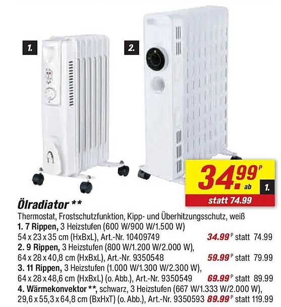 Ölradiator mit Thermostat und Frostschutzfunktion