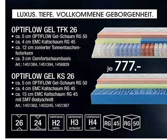 OPTIFLOW GEL TFK 26 & KS 26 Matratzen – Luxus und Komfort für erholsame Nächte
