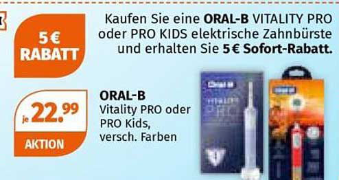 ORAL-B VITALITY PRO oder PRO KIDS elektrische Zahnbürste – jetzt mit 5 € Sofort-Rabatt!
