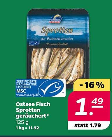 Ostsee Fisch Sprotten geräuchert 125 g