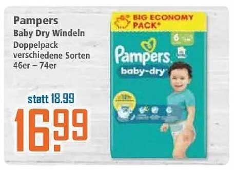 Pampers Baby Dry Windeln Doppelpack, verschiedene Sorten 46er – 74er