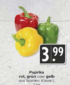 Paprika rot, grün oder gelb aus Spanien, Klasse I, 1 kg