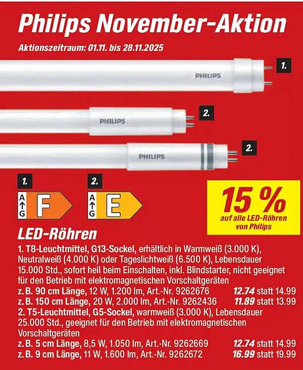 Philips LED-Röhren - 15 % Rabatt auf alle Modelle