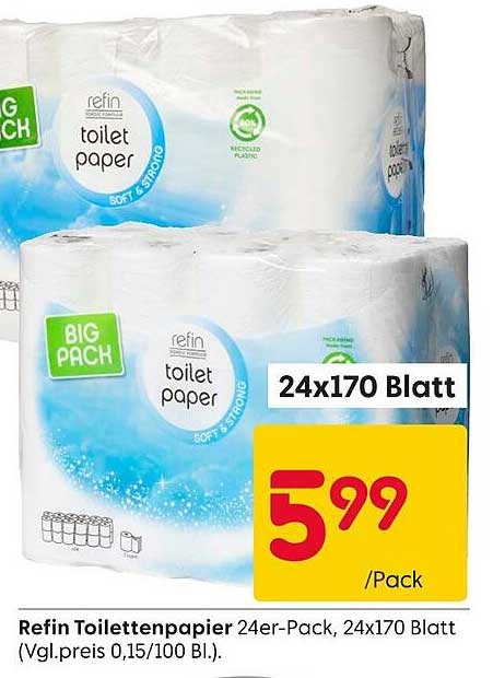 Refin Toilettenpapier 24er-Pack, 24x170 Blatt