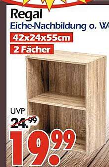 Regal Eiche-Nachbildung o. W. - 42x24x55cm, 2 Fächer