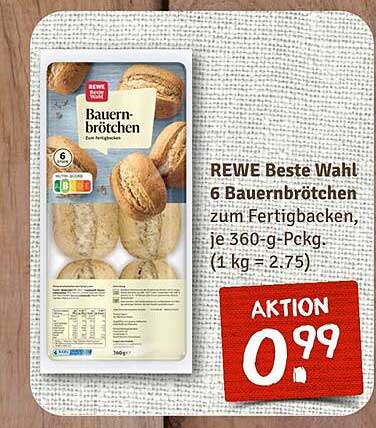 REWE Beste Wahl 6 Bauernbrötchen zum Fertigbacken, je 360-g-Pckg.