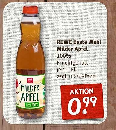 REWE Beste Wahl Milder Apfel 100% Fruchtgehalt, je 1-L-Fl.