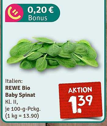 REWE Bio Baby Spinat Kl. II, je 100-g-Pckg.