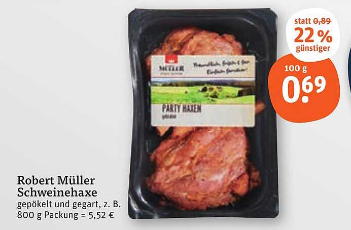 Robert Müller Schweinehaxe, gepökelt und gegart - 800 g für 5,52 €