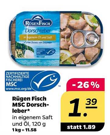 Rügen Fisch MSC Dorschleber* in eigenem Saft und Öl, 120 g