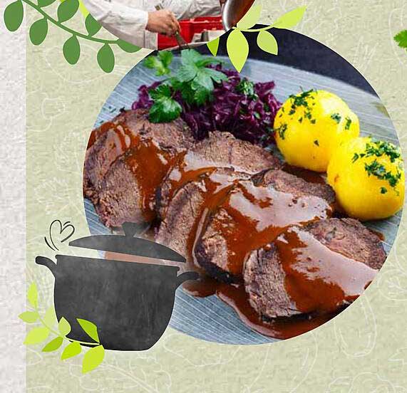 Schmackhafter Rinderbraten mit Beilagen