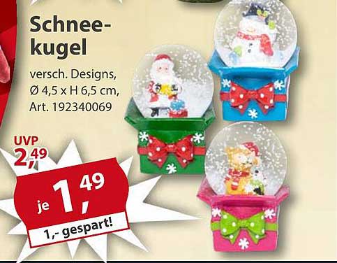 Schneekugel - Verschiedene Designs, Ø 4,5 x H 6,5 cm