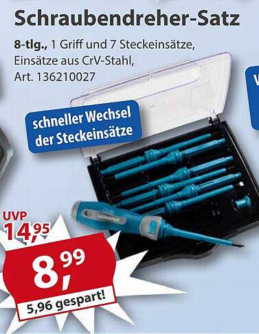 Schraubendreher-Satz 8-tlg. - 1 Griff und 7 Steckeinsätze, Einsätze aus CrV-Stahl
