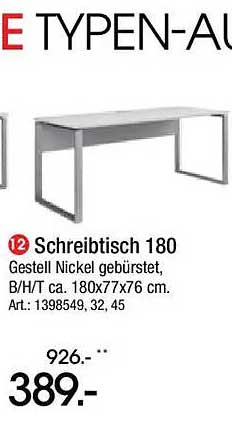 Schreibtisch 180 - Gestell Nickel gebürstet