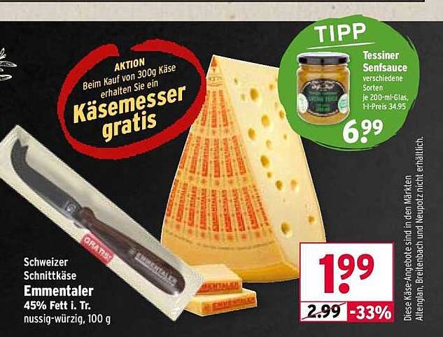 Schweizer Schnittkäse Emmentaler 45% Fett i. Tr. nussig-würzig, 100 g