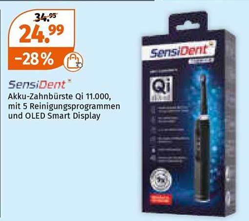 SensiDent Akku-Zahnbürste Qi 11.000, mit 5 Reinigungsprogrammen und OLED Smart Display