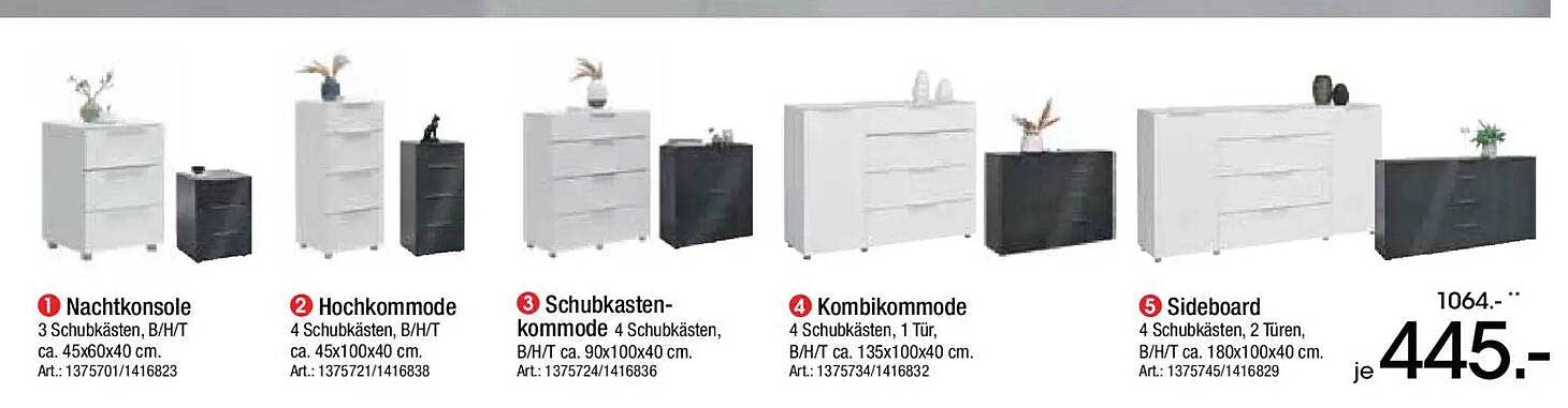 Sideboard mit 4 Schubkästen und 2 Türen