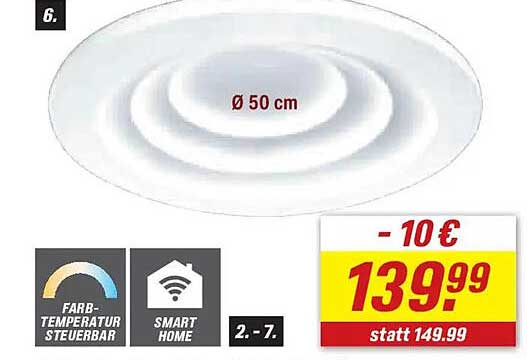 Smart Home Deckenleuchte mit Farbtempatursteuerung Ø 50 cm