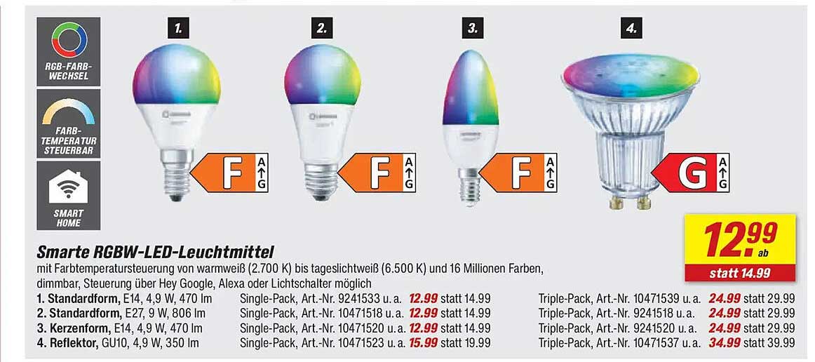 Smarte RGBW-LED-Leuchtmittel