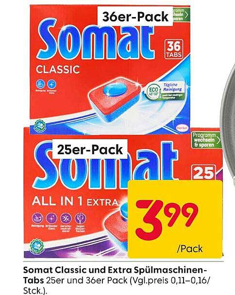 Somat Classic und Extra Spülmaschinen-Tabs 25er und 36er Pack