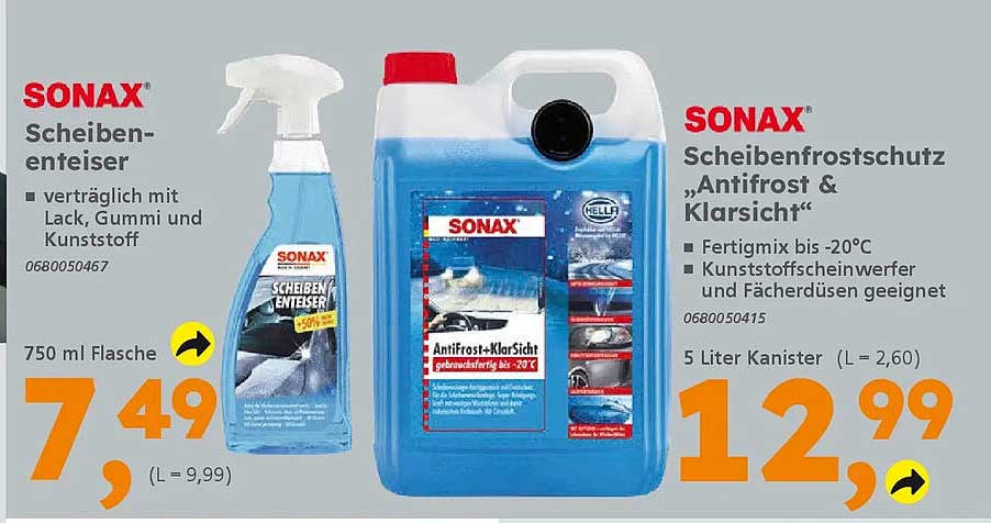 SONAX Scheibenenteiser 750 ml und Scheibenfrostschutz "Antifrost & Klarsicht" 5 Liter Kanister