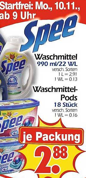 Spee Waschmittel 990 ml/22 WL oder Waschmittel-Pods 18 Stück