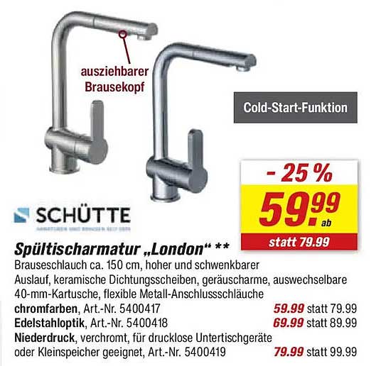 Spültischarmatur 'London' mit ausziehbarem Brausekopf