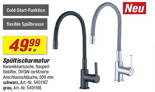 Spültischarmatur mit Cold-Start-Funktion und flexibler Spülbrause - schwarz und grau