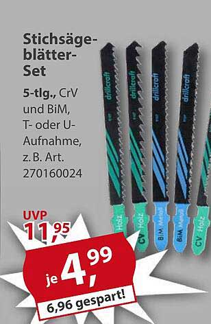 Stichsägeblätter-Set 5-tlg., CrV und BiM, T- oder U-Aufnahme