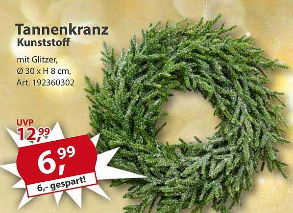 Tannenkranz Kunststoff mit Glitzer, Ø 30 x H 8 cm