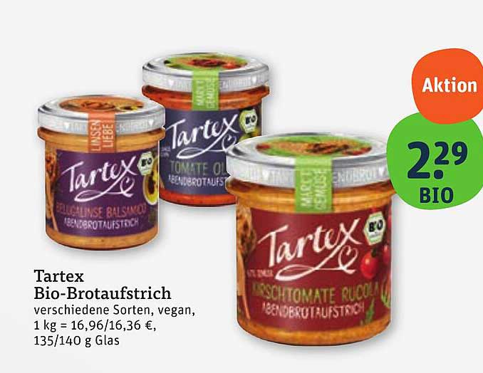 Tartex Bio-Brotaufstrich verschiedene Sorten, vegan