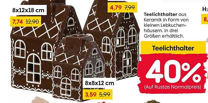Teelichthalter aus Keramik in Form von kleinen Lebkuchenhäusern