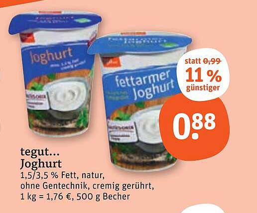 tegut… Joghurt 500 g - fettarm oder normaler Joghurt