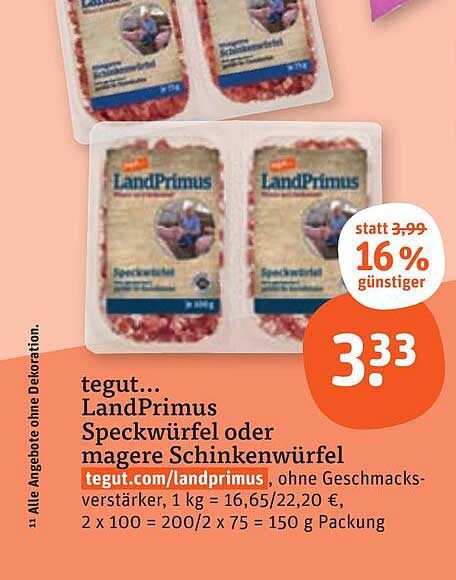 tegut... LandPrimus Speckwürfel oder magere Schinkenwürfel