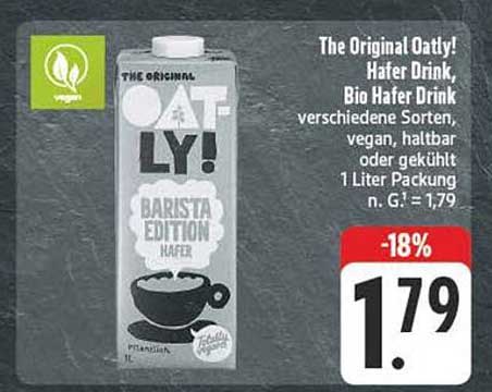The Original Oatly! Hafer Drink, Bio Hafer Drink, verschiedene Sorten, vegan, haltbar oder gekühlt, 1 Liter Packung