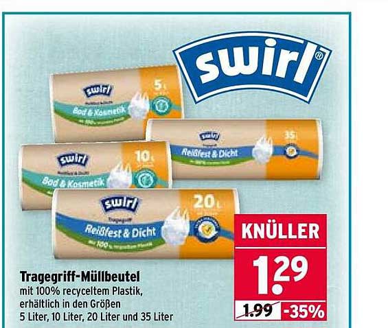 Tragegriff-Müllbeutel 5 Liter, 10 Liter, 20 Liter und 35 Liter